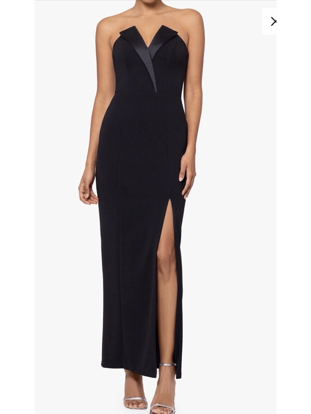 New Betsy And Adam Tux Detail Strapless Column Gown In Black Size 10 $239